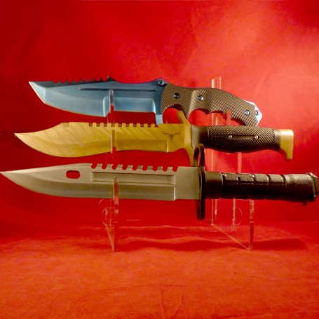 Plexiglas display for 3 large military knives, hunting, buchcraft