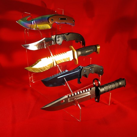 Plexiglas display for 5 large military knives, hunting, buchcraft