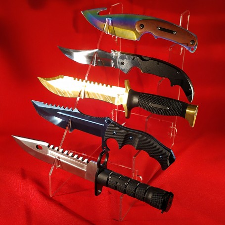 Présentoir en plexiglas pour 5 grands couteaux militaire, chasse