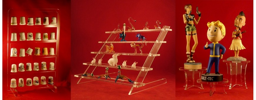 Plexiglas displays for thimbles, figurines and small objects