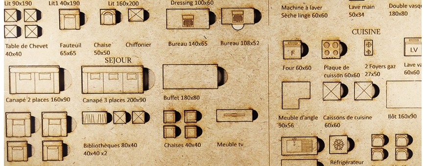 Kit d'aménagement intérieur en médium au 1/50e pour plan